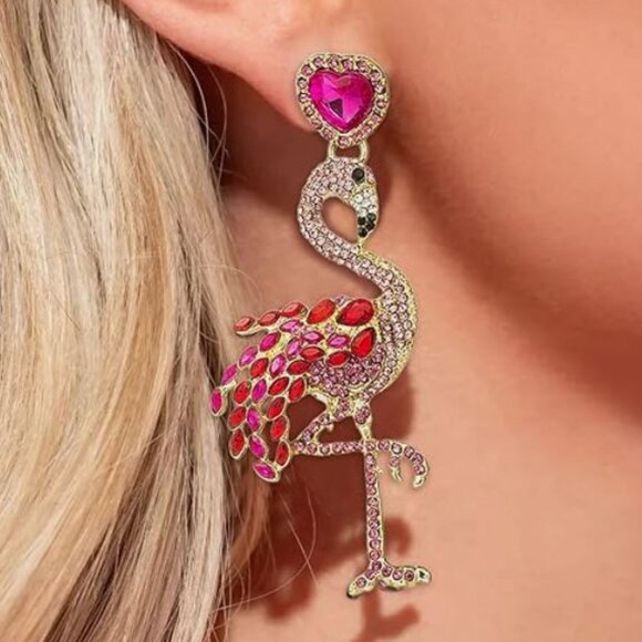 "Brea"  Rhinestone Flamingo Drop EarringsEarrings - Picture 2 of 3